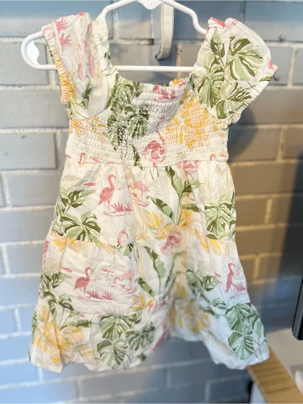 The Children's Place White Floral & Pink Flamingo Smocked Dress